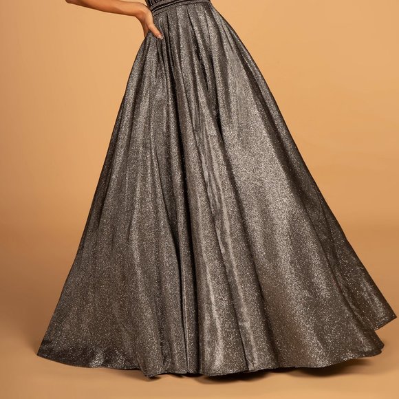NEW SLEEVELESS DRESS MADE OF GLITTER CREPE EMBROIDERED WITH RHINESTONES GL2631 - Picture 7 of 12